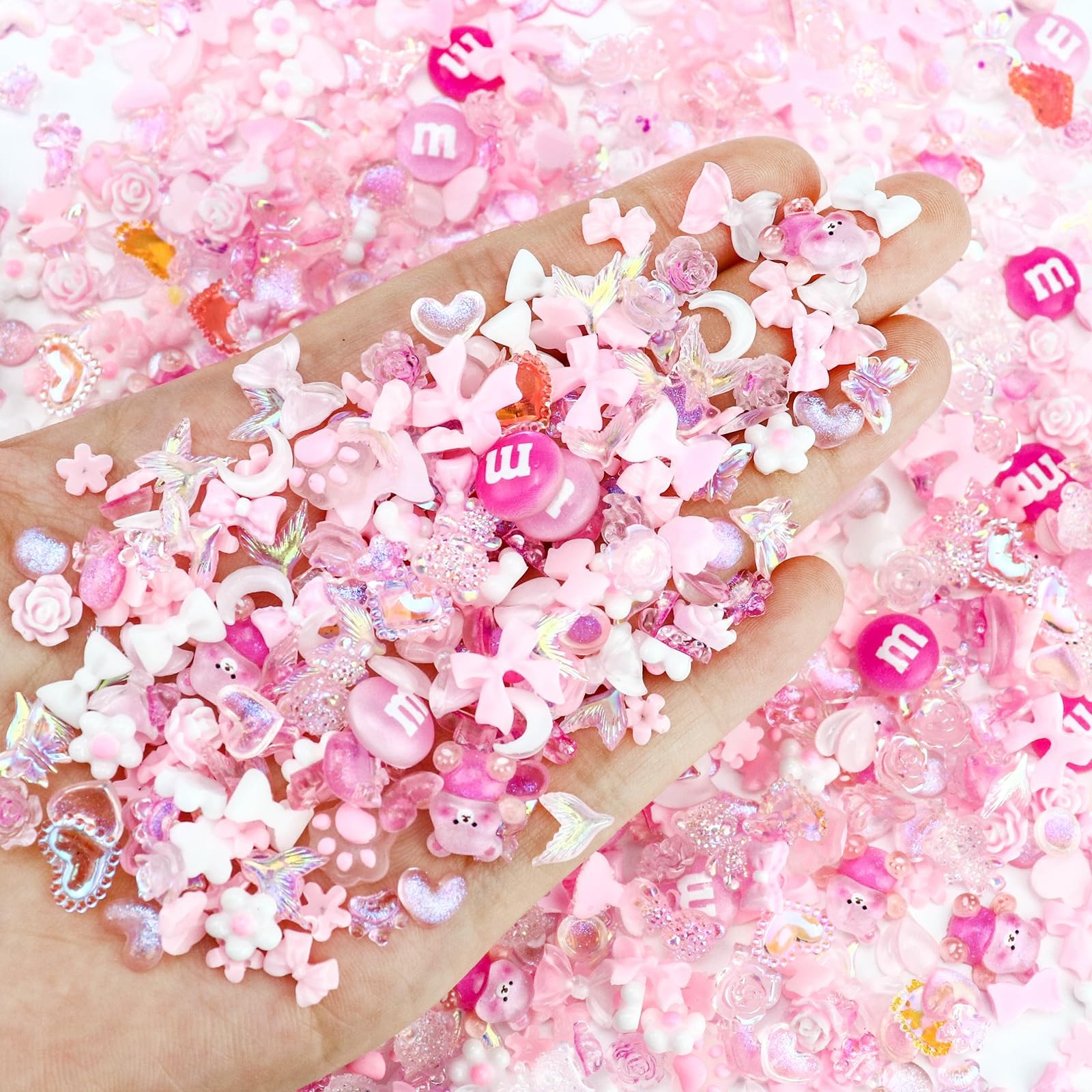 320PCS Pink Assorted Mix 3D Nail Charms, Cute Resin Charms for Acrylic Nail Deco