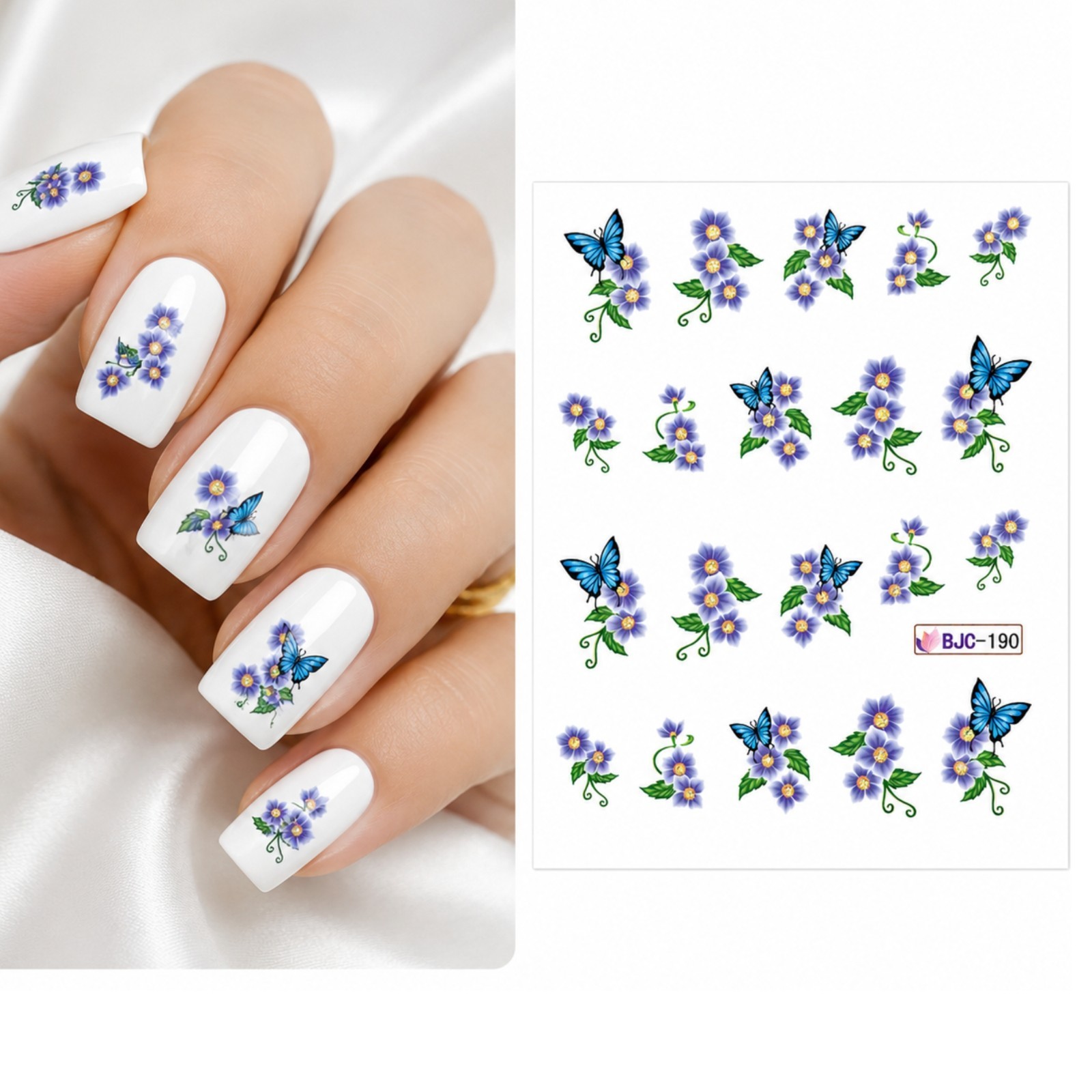 Purple nail sticker Butterfly flower decal floral art blossom spring beauty gift