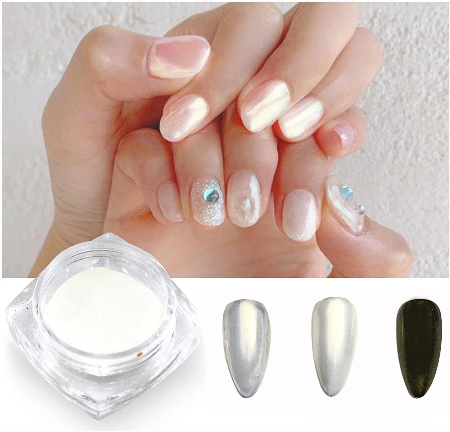 Mirror Pearl Nail Chrome Powder,White Pearl Chrome Nail Powder Nail Art Flake…