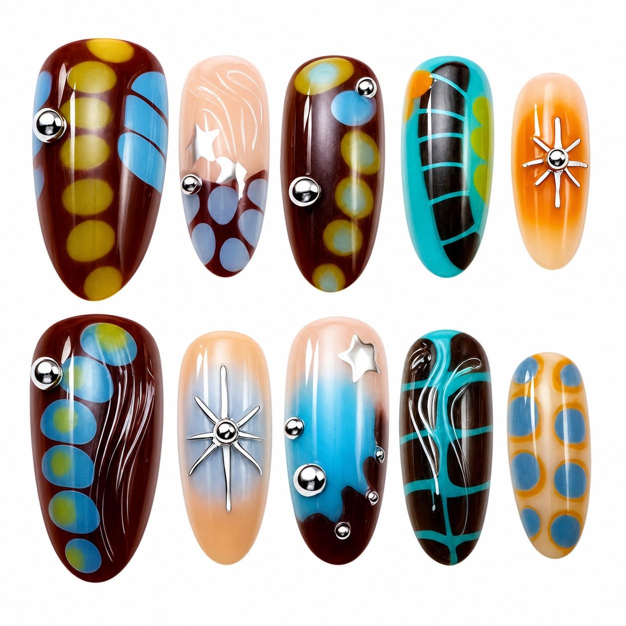 WZHAOJUN Y2k Press On Nails M Brown Blue