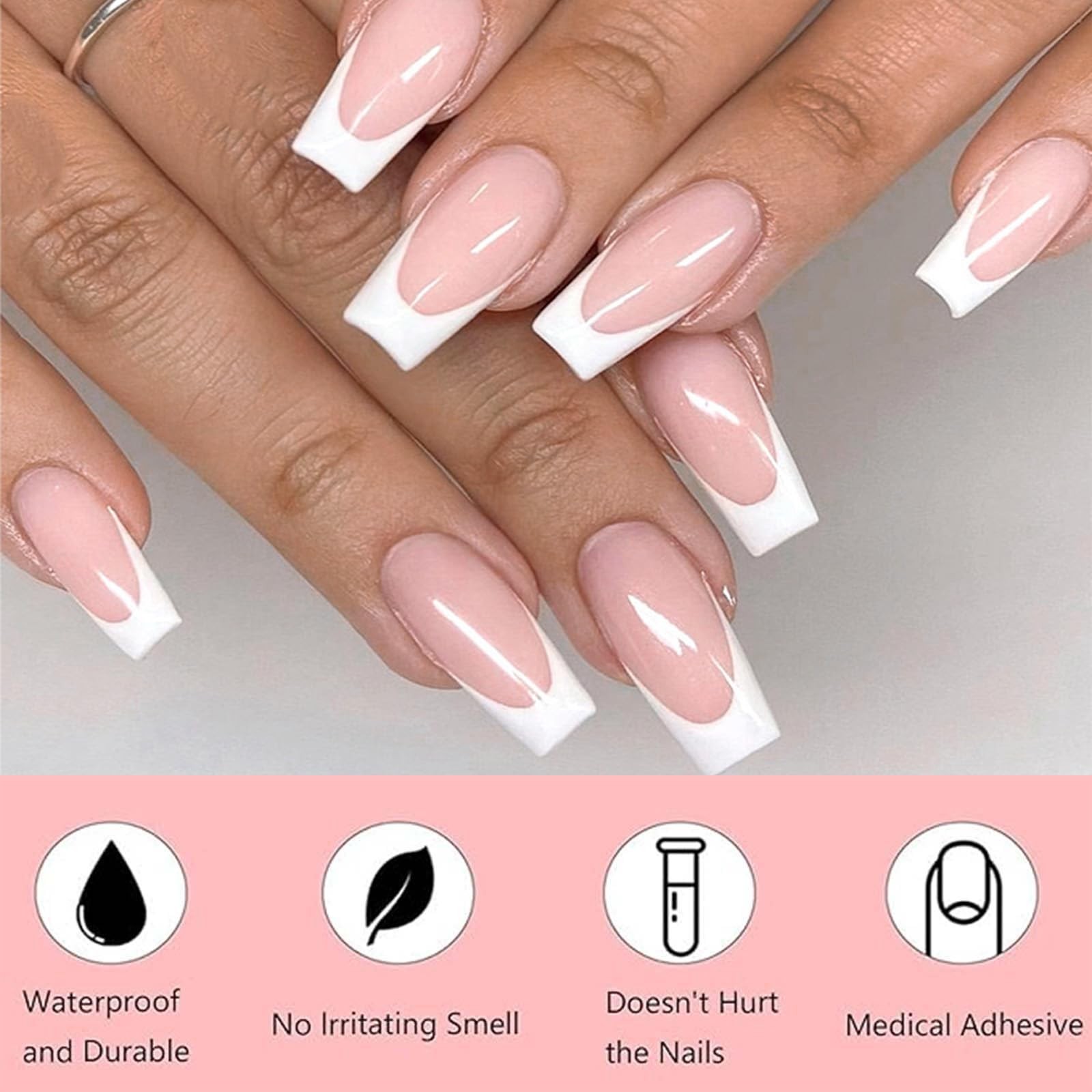 120 Pcs French Tips Press on Nails Medium Square (Pack of 120), Style-6