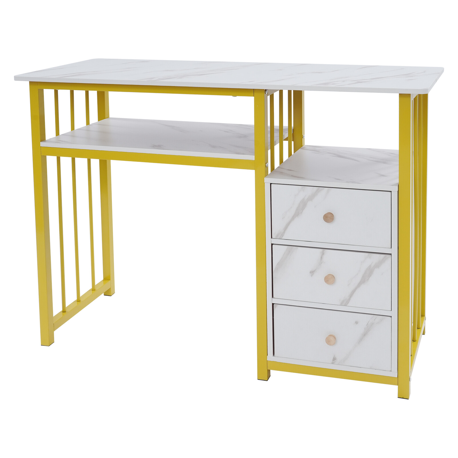 Marbling Texture Nail Desk Manicure Table Station Manicure Desk with 3 Drawers