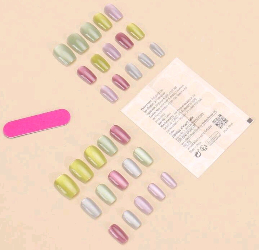 Press-On Nails Multi-Color Pink Green Lavender *30 pcs* Coffin Shaped