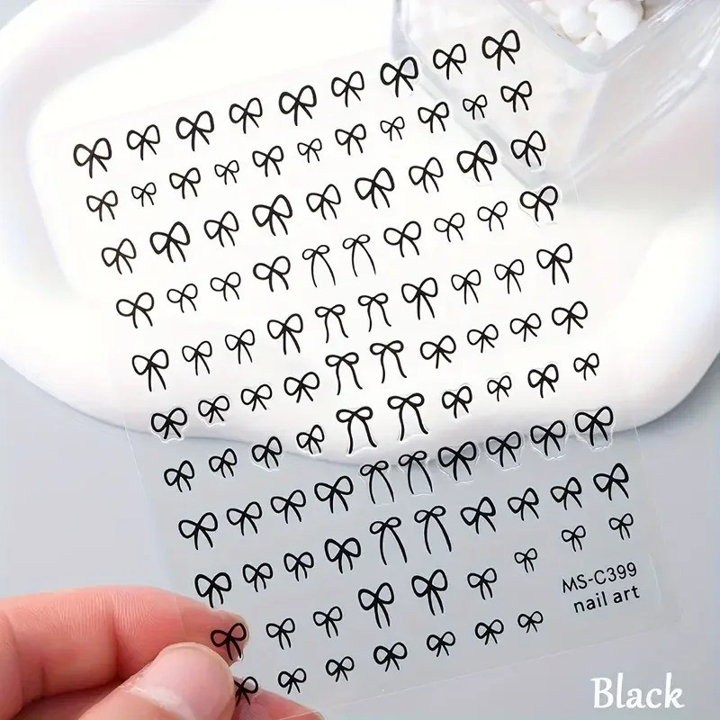 Black White Pink Mini Bowknot Design Nail Art Sticker Self Adhesive Lace 1/2PCS