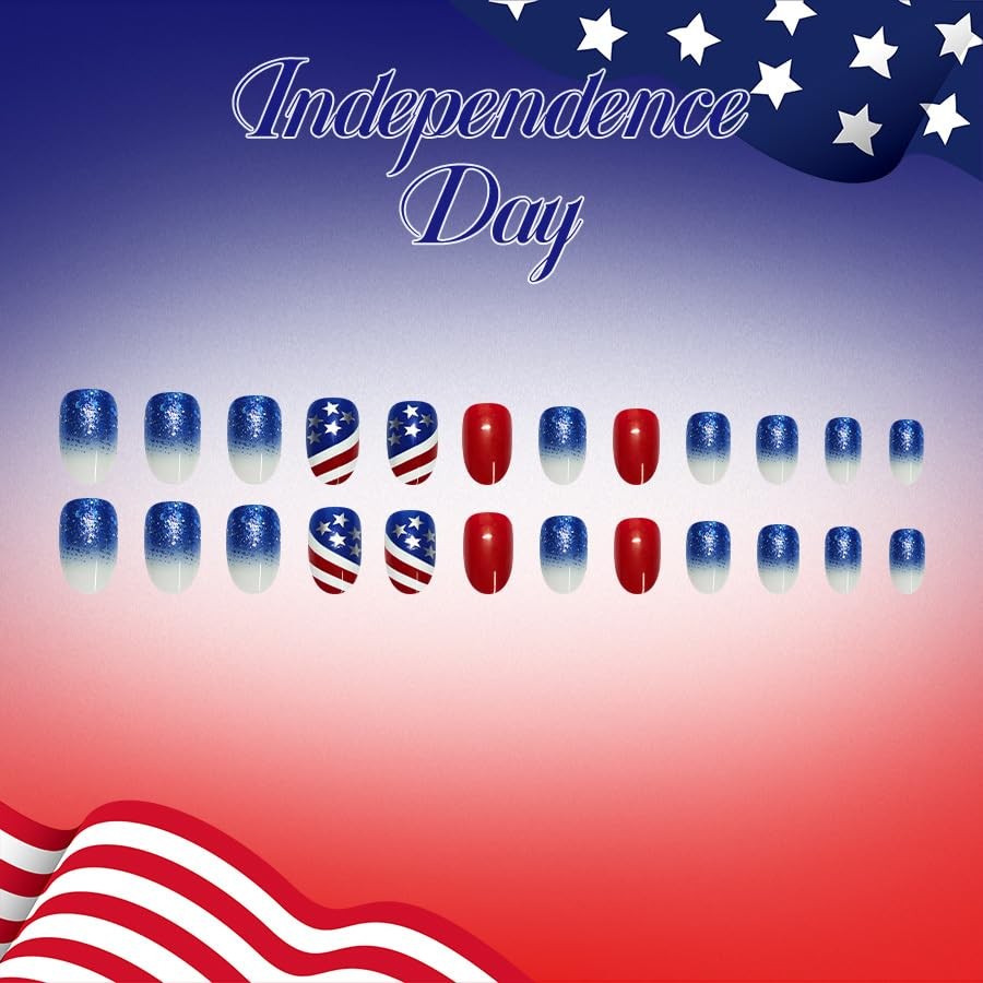 Independence Day Style 4th of July Press on Nails – Short Almond Fake Nails