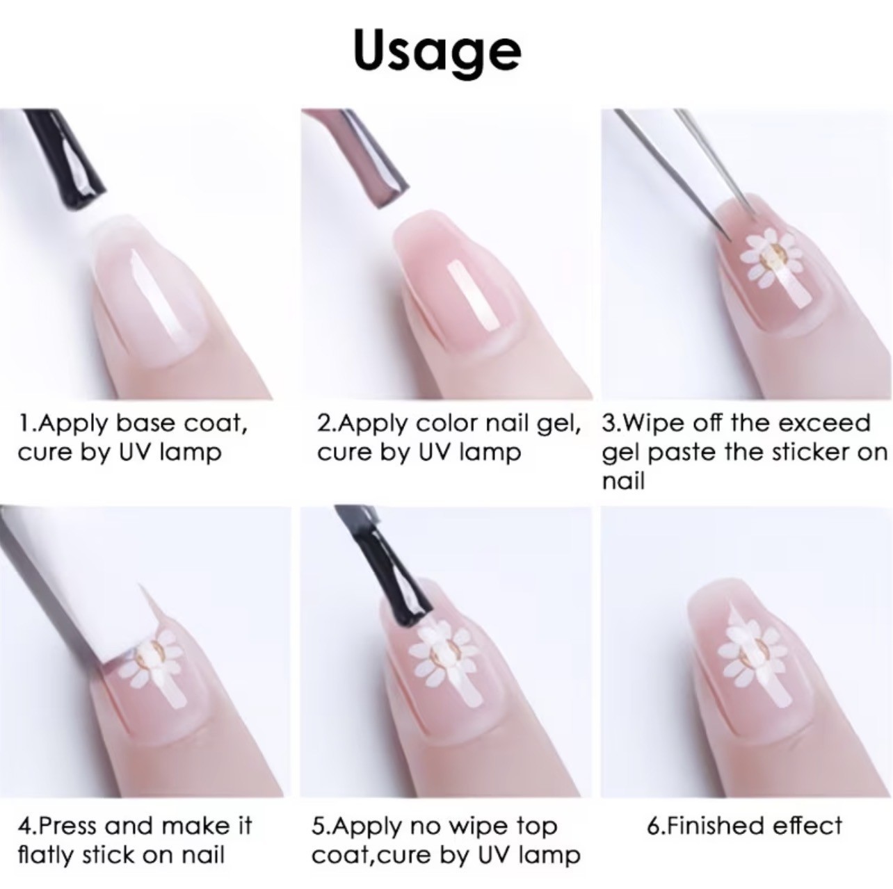 5D Daisy Nail Stickers White Floral Decals Spring Summer Flower DIY MO-85