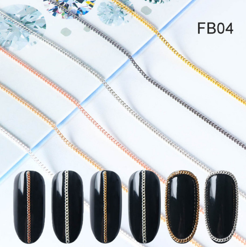 Metal Chain Fashion Gel Manicure DIY Nail Art Decorations Crystal Stud Gold NS16