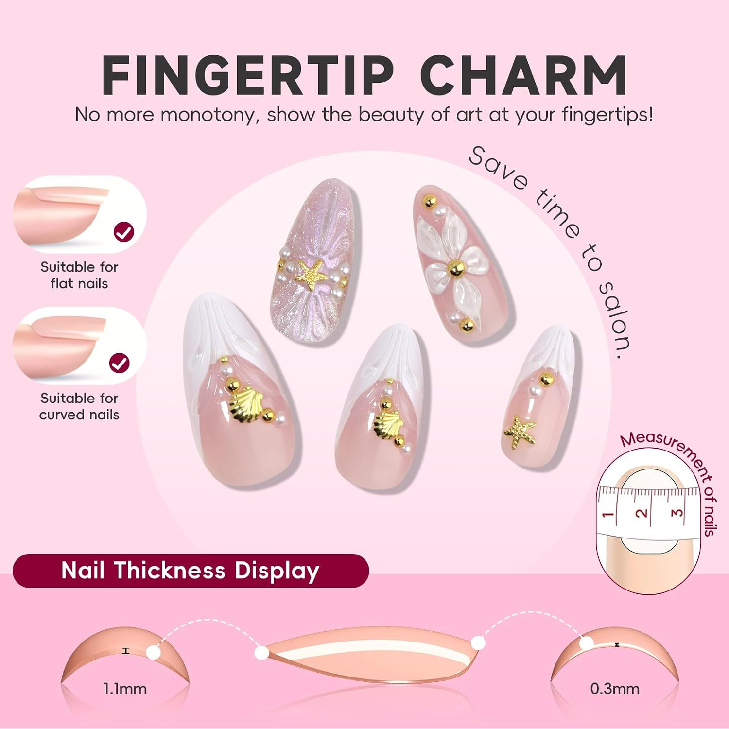 3D White Flower Press on Nails Medium Almond Spring Summer Vacation Fake Nails w