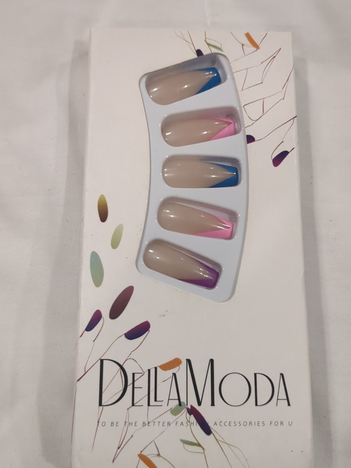 24Pcs False Nails Colorful French Manicure Full Cover Long Coffin – 2 Kits- New