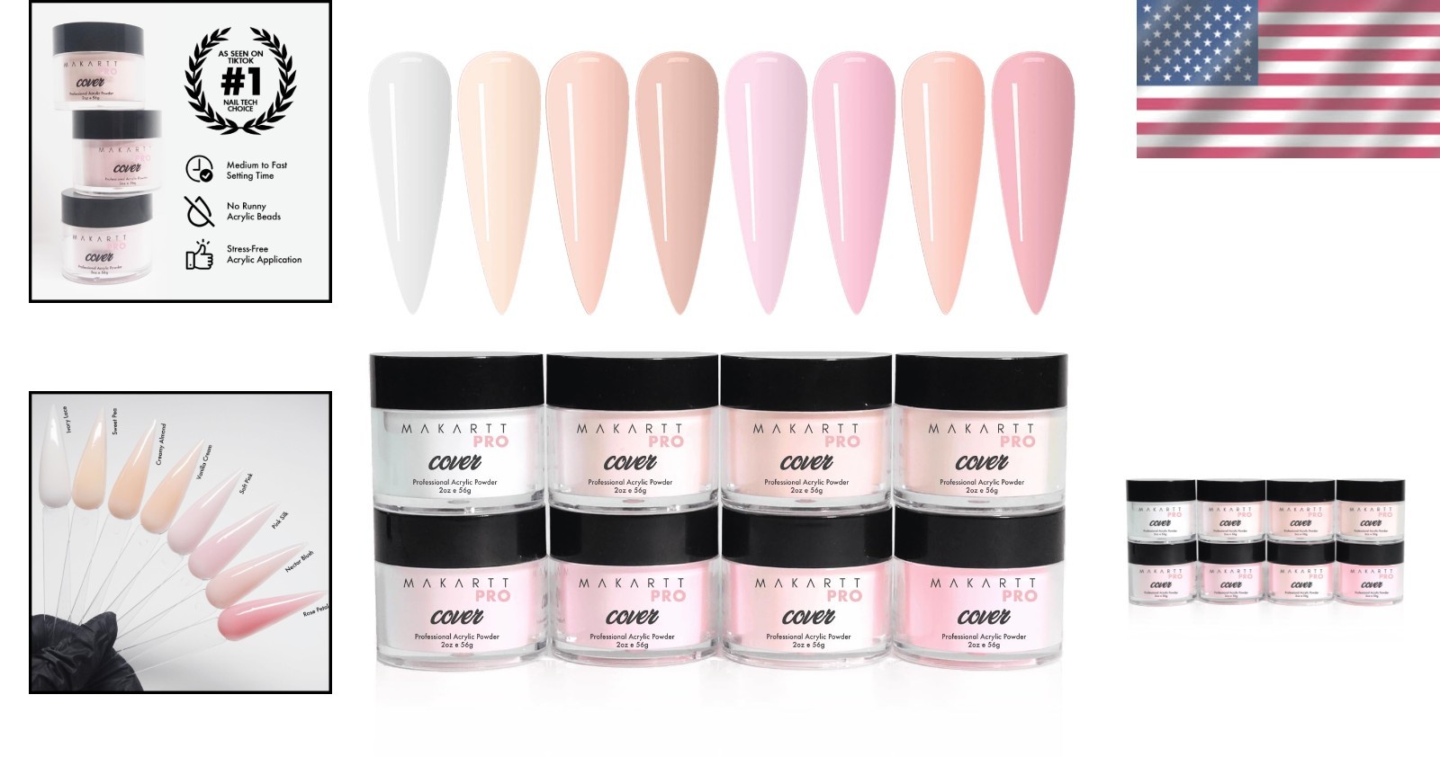 Long-Lasting Acrylic Powder Collection, 8 Colors