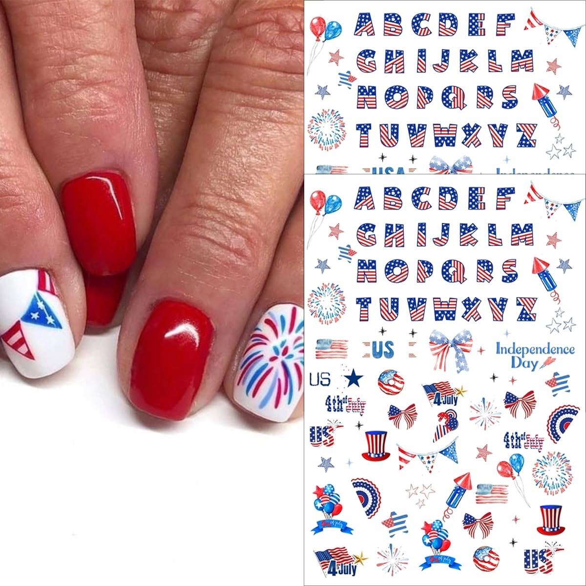 6 Sheets 4th of July Nail Stickers for Nail Art 3D Self Adhesive Independence…