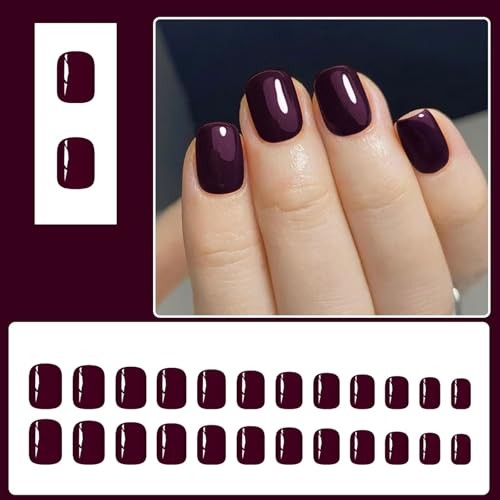 Purple Press on Nails – Dark Purple Fake Nails | Short Square Acrylic A24