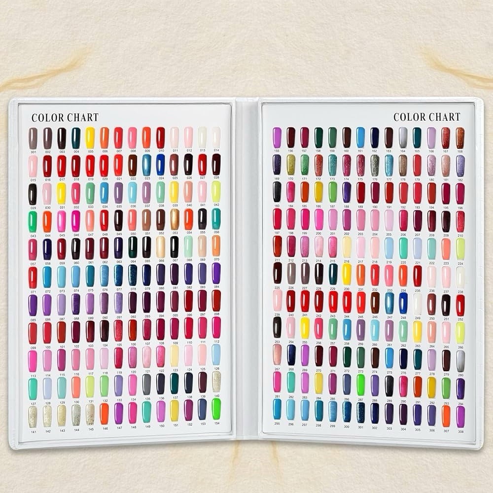 308 Colors Nail Swatches Book 360 Nail Tips Professional Nail Color Chart Card