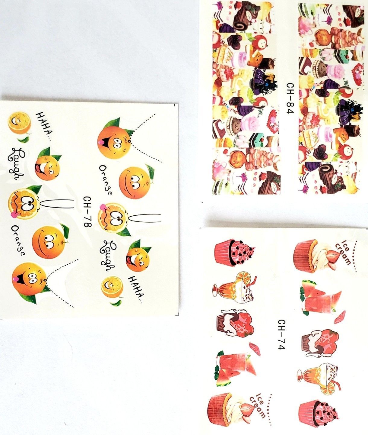 3 sheets Ice Cream Candy Fruit Berries Nail Sticker Nail Art Design Polish Nail