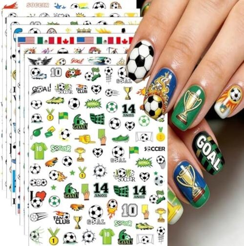 8Pcs World Cup Football Soccer Nail Stickers – Art Style – 6 Art Style Nails