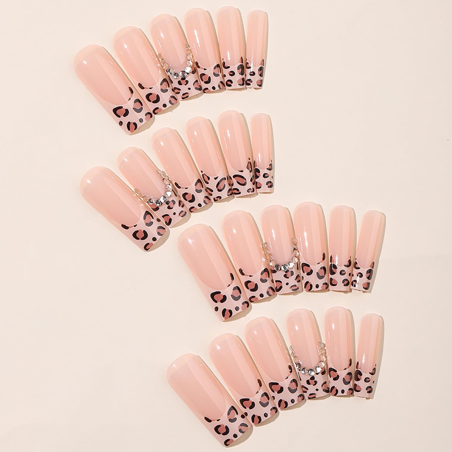 Press on Nails Long Coffin Shaped Glossy Full Cover Acrylic Long Length Frenc…