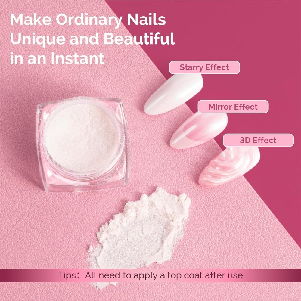 White Chrome Nail Powder Pearl Mirror Effect Pigment Pearlescent Mermaid Glitter