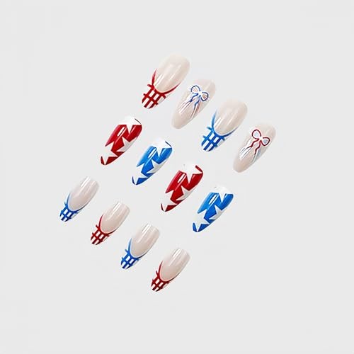 24Pcs 4th of July Press on Nails Short Almond 250th Anniversary Style03
