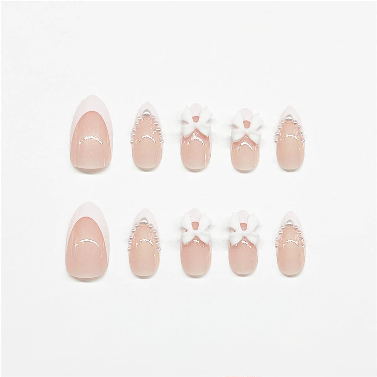 24pcs Almond Shaped Artificial Nails – French 1 Ounce (Pack of 1), Multicolor