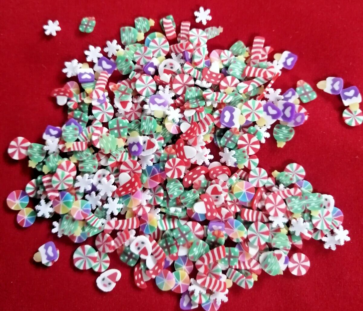 Fimo Clay Xmas Santa Snowman Gingerbread Rudolf Snowflake Cane Tiny 3D Nail Art