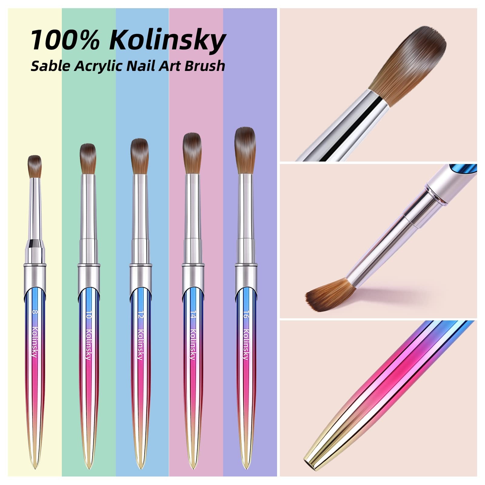 100% Kolinsky Acrylic Nail Brush,3D Pure Handmade Round Shape (Size 14) Nail …