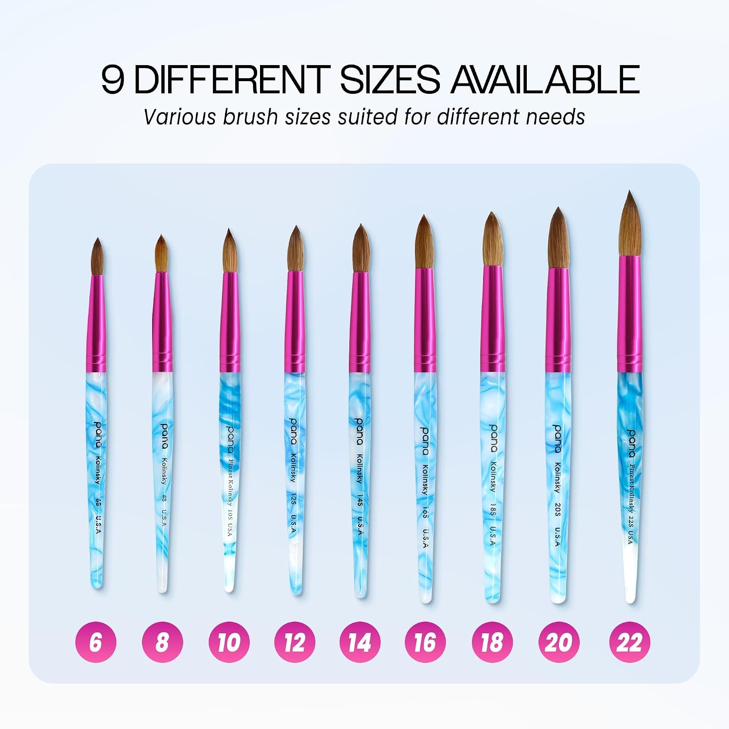 USA Acrylic Nail Brush Pure Kolinsky Hair White Swirl Blue Handle with Pink