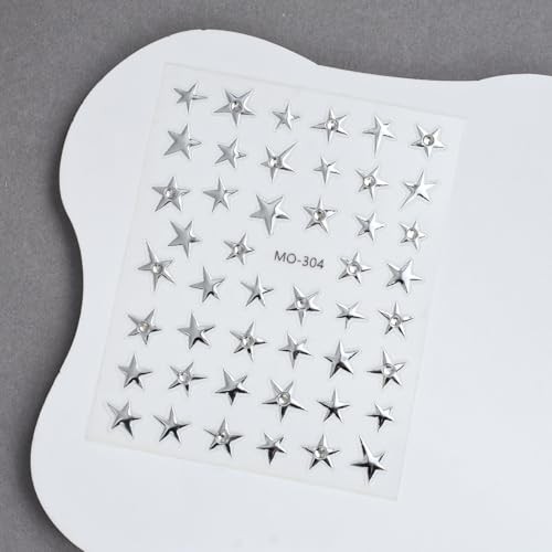 Rhinestones Gold Star Nail Art Stickers Decals 5D Self Adhesive Gold Style-16