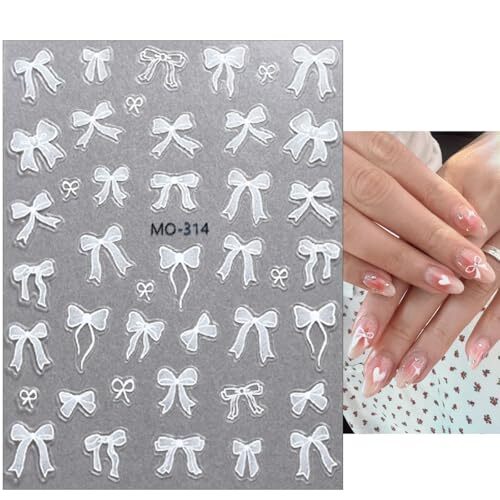 3sheets 5D Embossed Bow Nail Stickers for Nail Art Self-Adhesive Bow Nail