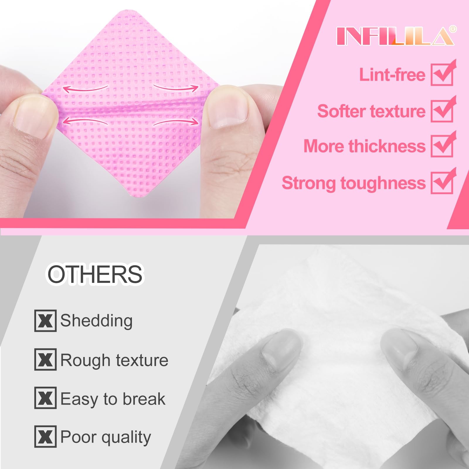 NXJ INFILILA Lint Free Nail Wipes, 400PCS Polish Remover Wipes