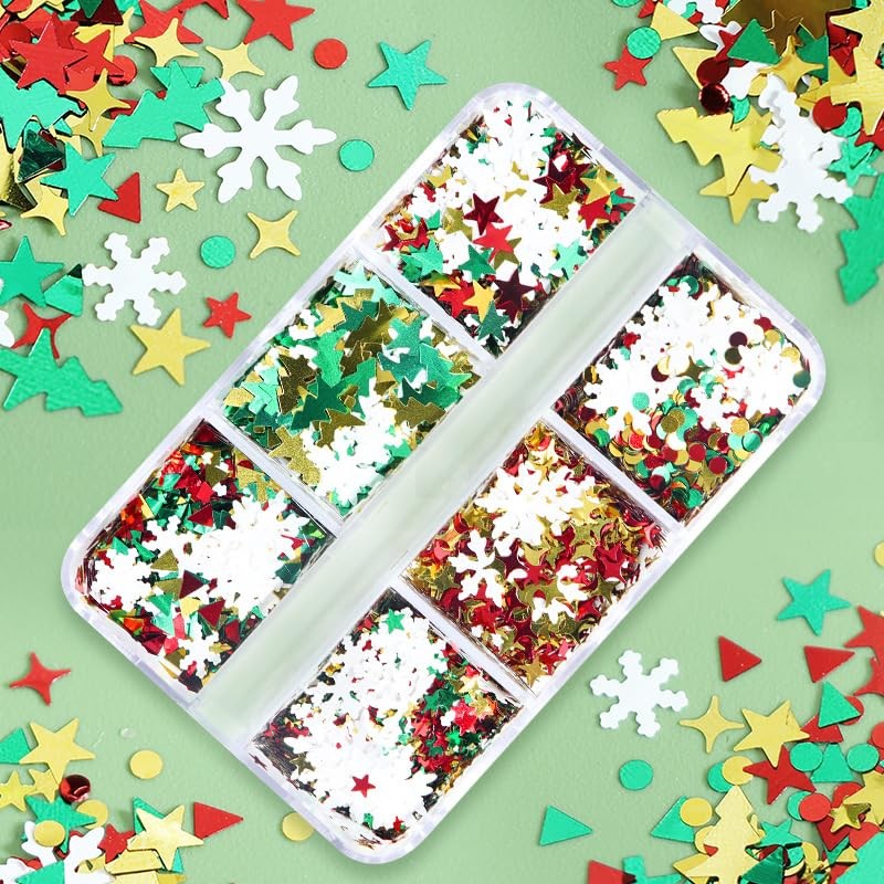 6 Grids Colorful Christmas Nail Art Glitter Christmas Mixed 3D Coloful
