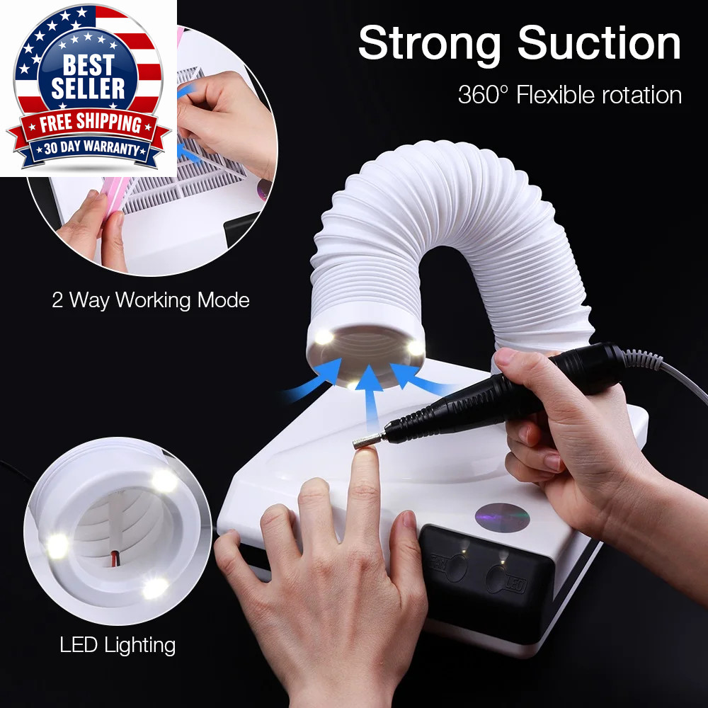 60W Double Use Nail Dust Collector Retractable Elbow Design Nail Dust Extractor