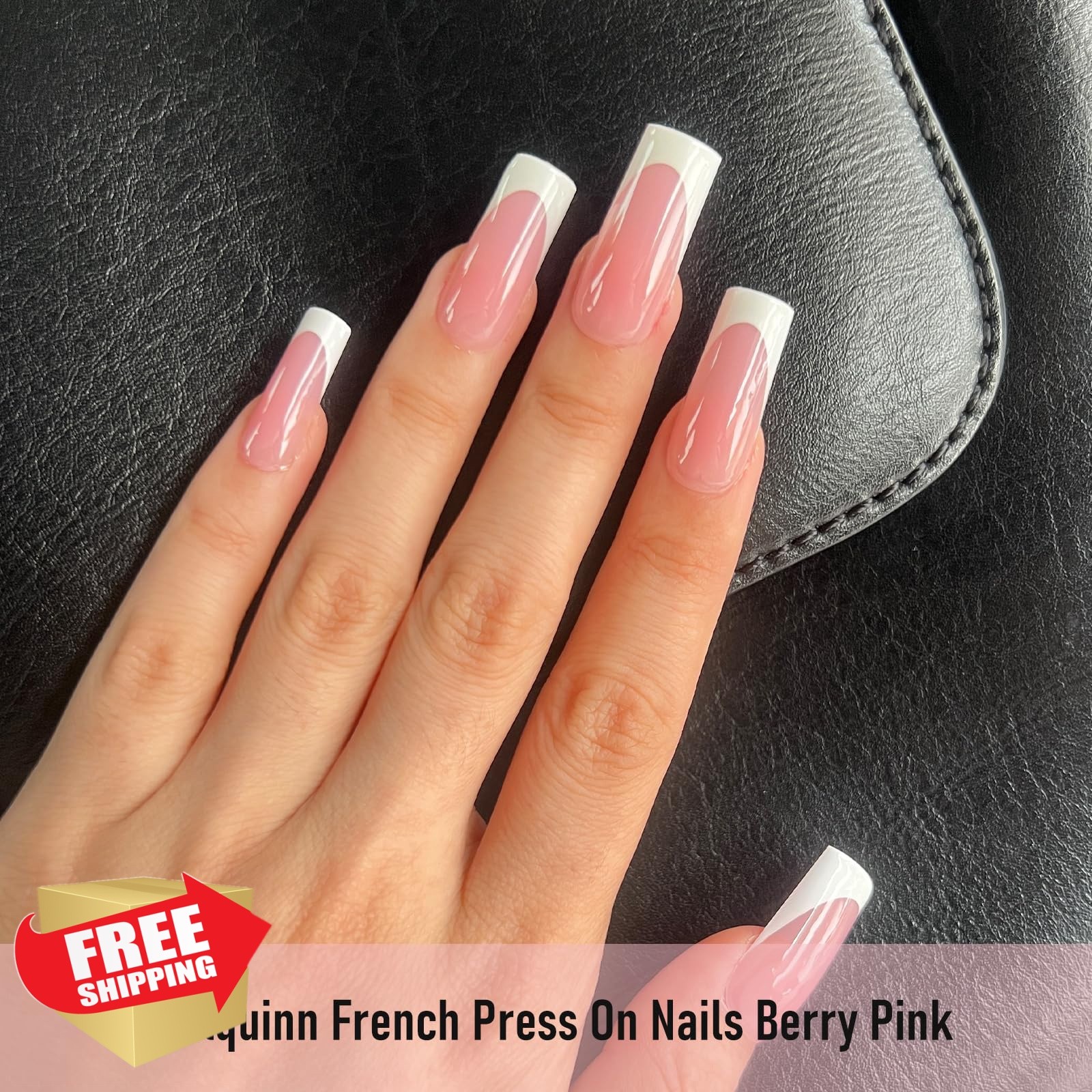 WELLQUINN Square French Tip Medium Berry Pink Nails