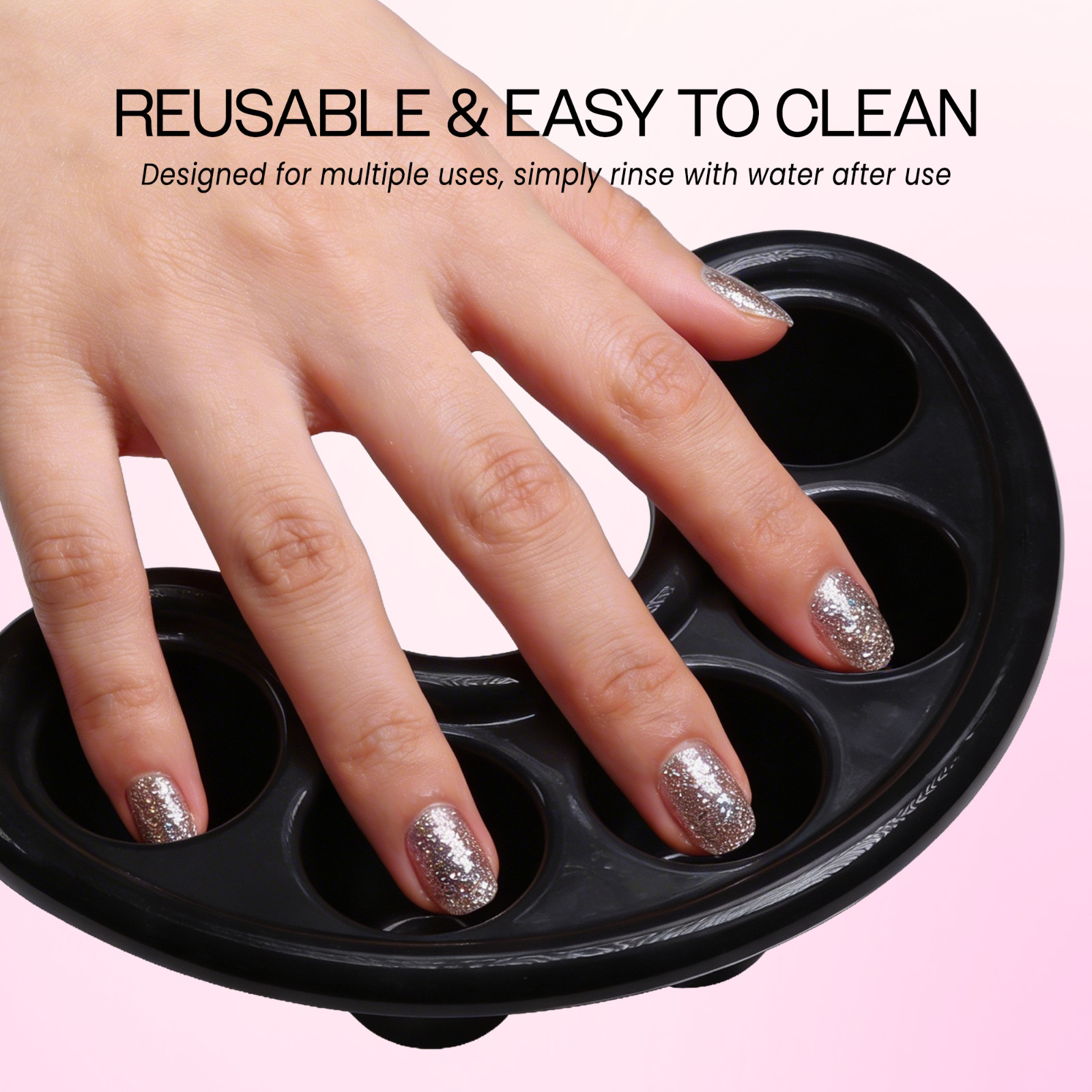 Beauticom Manicure Bowl Nail Art Hand Soak Treatment Tray Black – 5 Finger Slots