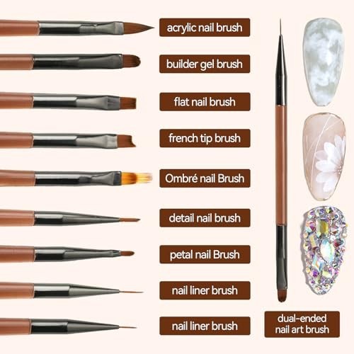 Nail Art Brush Set 18 Piece Acrylic Gel Liner Dotting Tools French Tip Sculpting