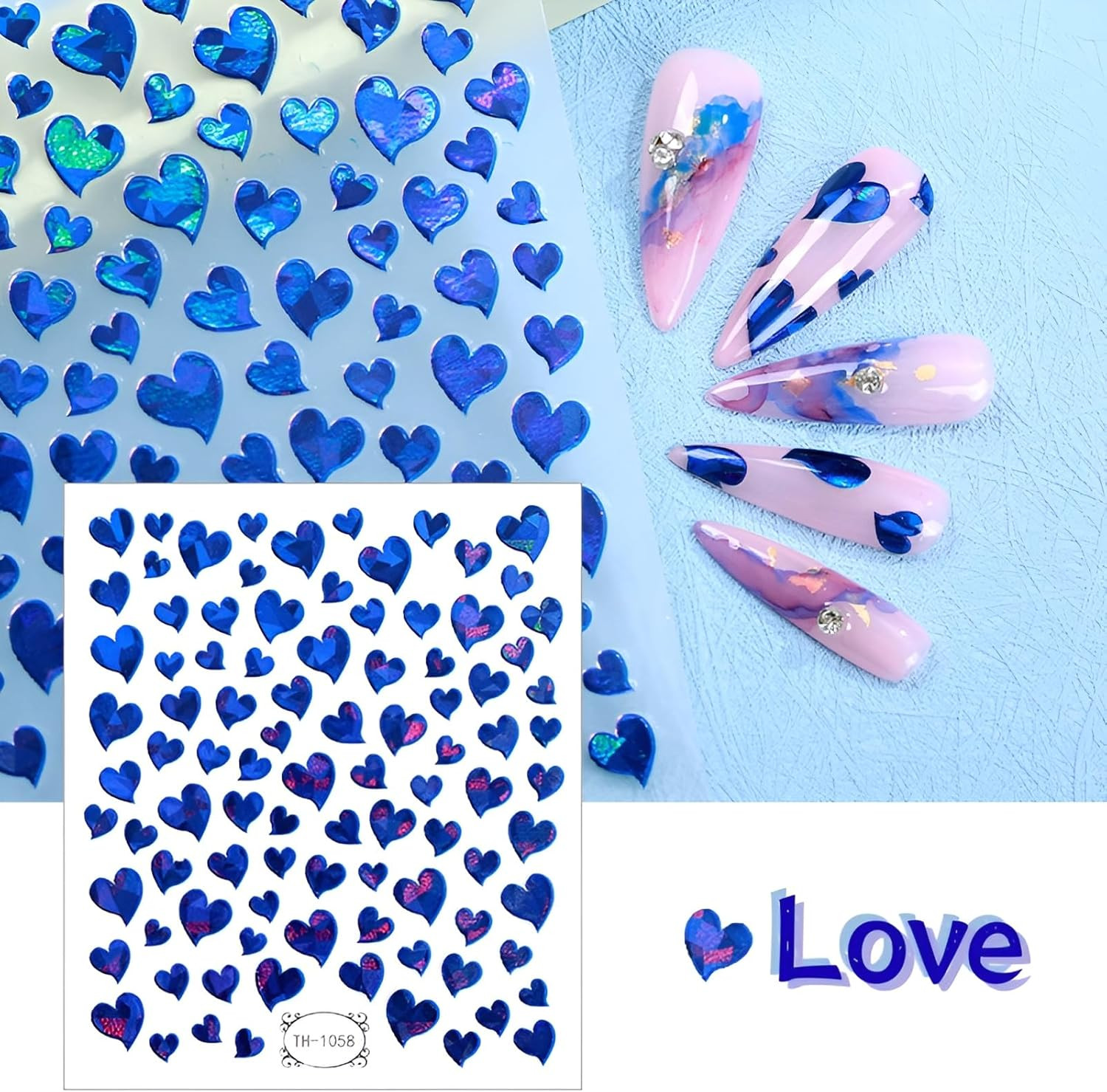 8 Sheets Heart Nail Art Stickers,Valentine’S Day Nail Stickers 3D Self-Adhesive