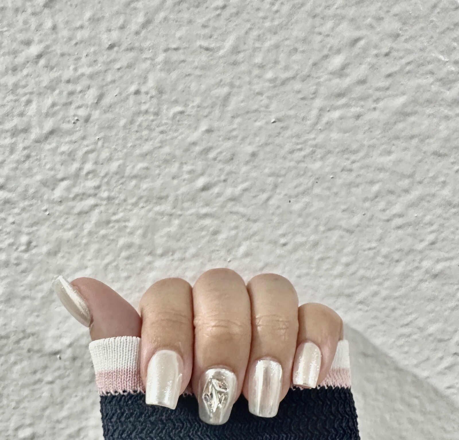 press on nails handmade Shiny White Diamond Medium Coffin S M L
