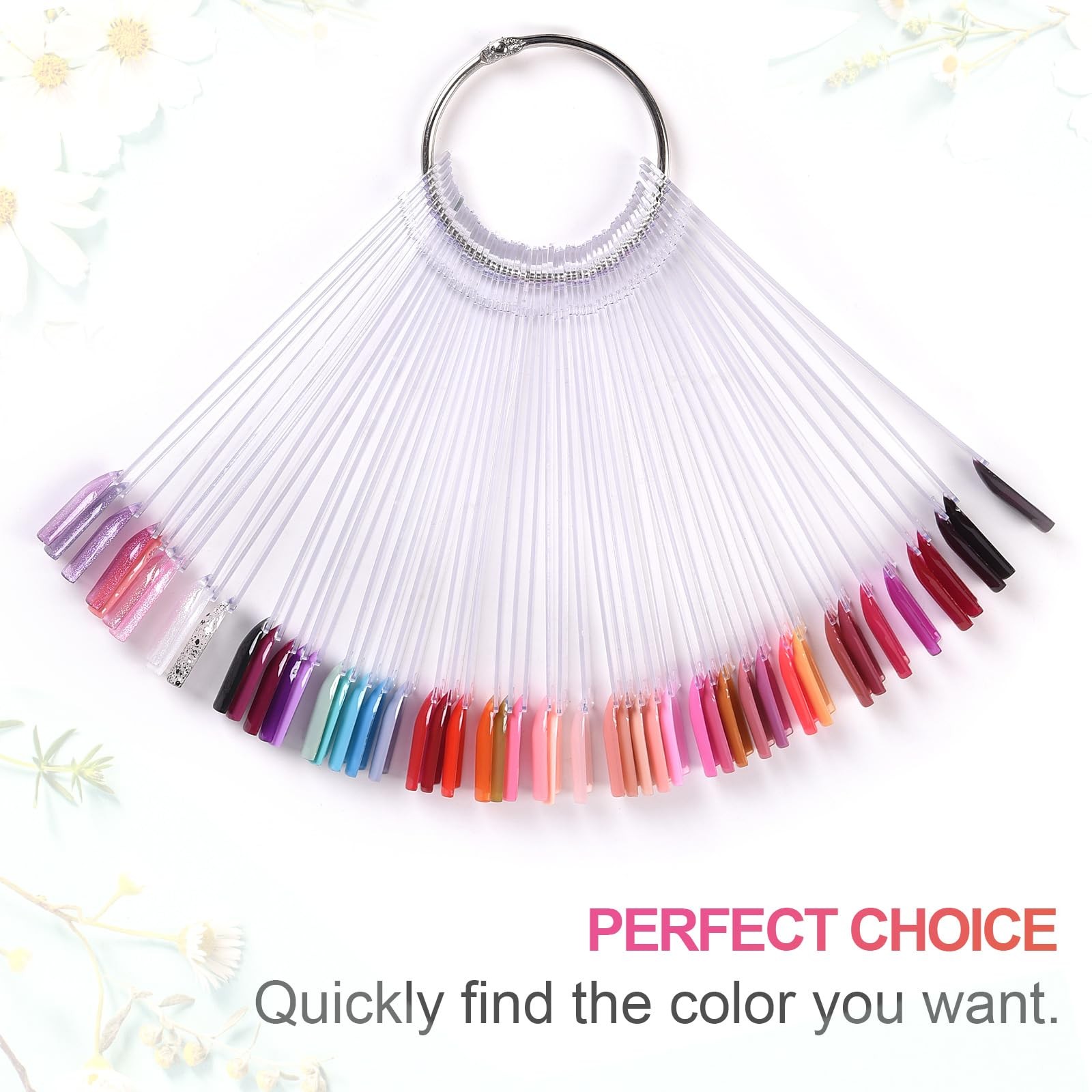 siyuwuro 150Pcs Nail Swatch Sticks with Ring Clear Nail Polish Tips Fan Shape…