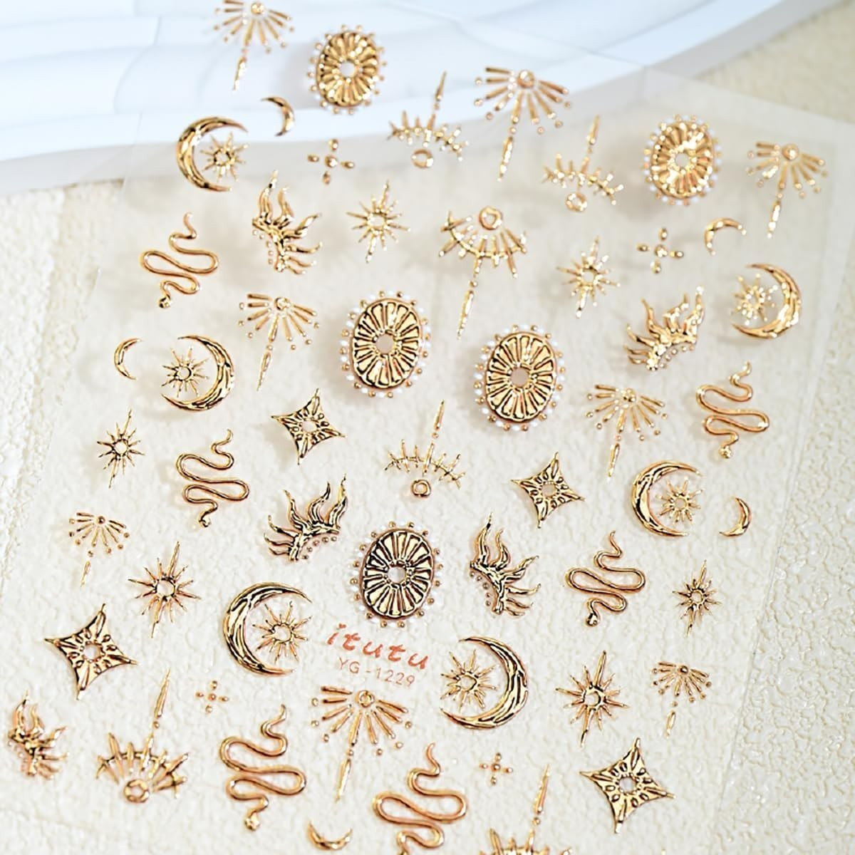 1 Sheets Embossed Star Nail Stickers for Nail Art Gold Snake Nail Decals 5D Self
