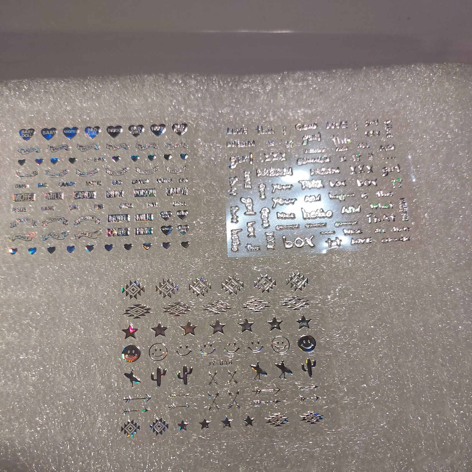 3 X Small Sheets Of Silver Nail Art Stickers (Dn426) New