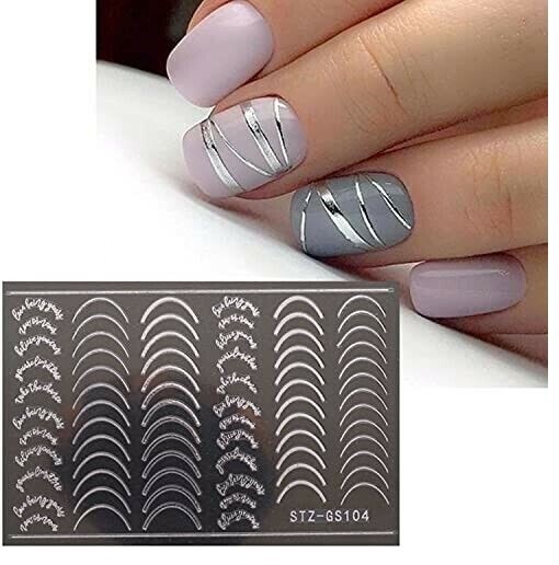 Nail Art Sticker Decal SILVER Lace Abstract Line French Line Manicure GS104 NS33