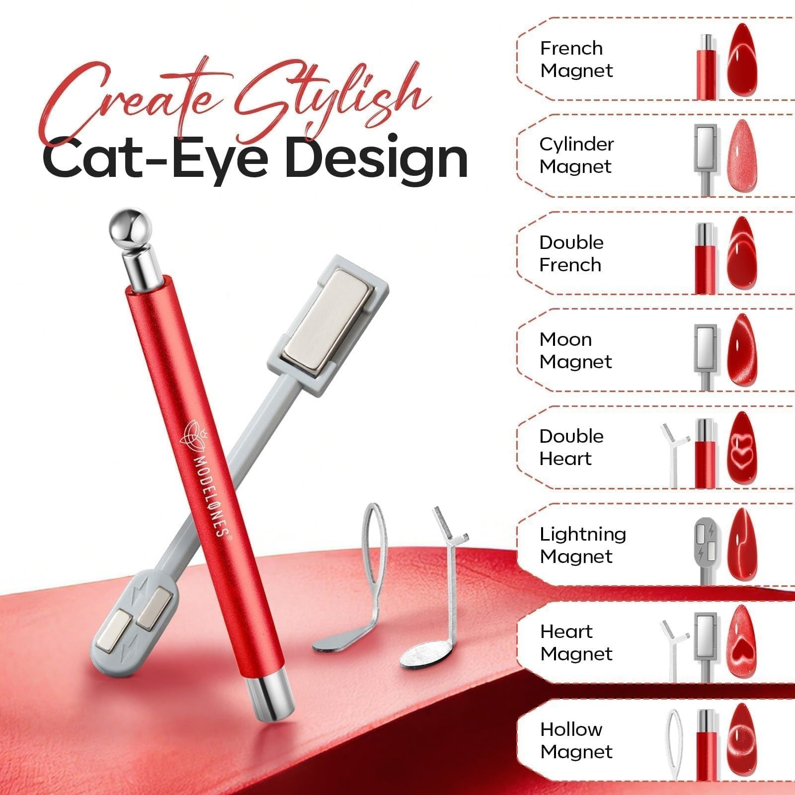 Modelones Cat Eye Magnet 5PCS 3-in-1 Dual-head Nail Art Tool