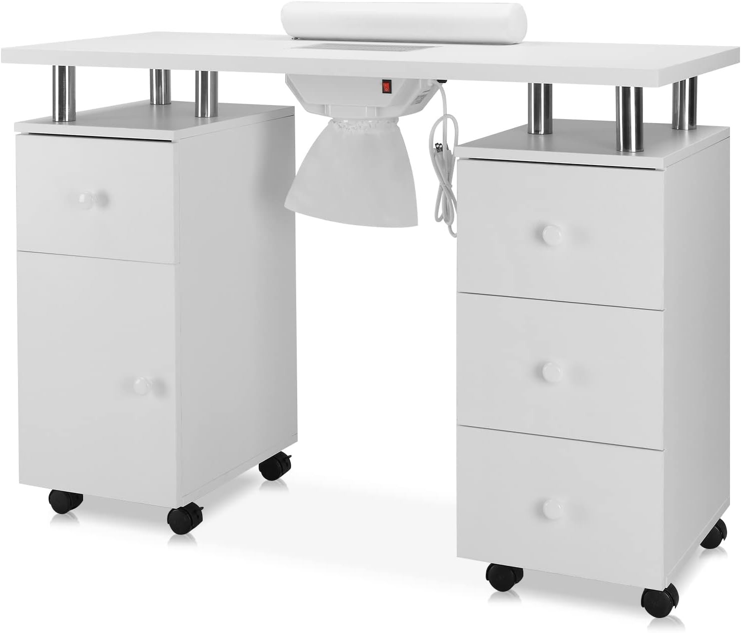 Pro Manicure Nail Table Station Spa Beauty Salon Wheel Desk with Dust Collector