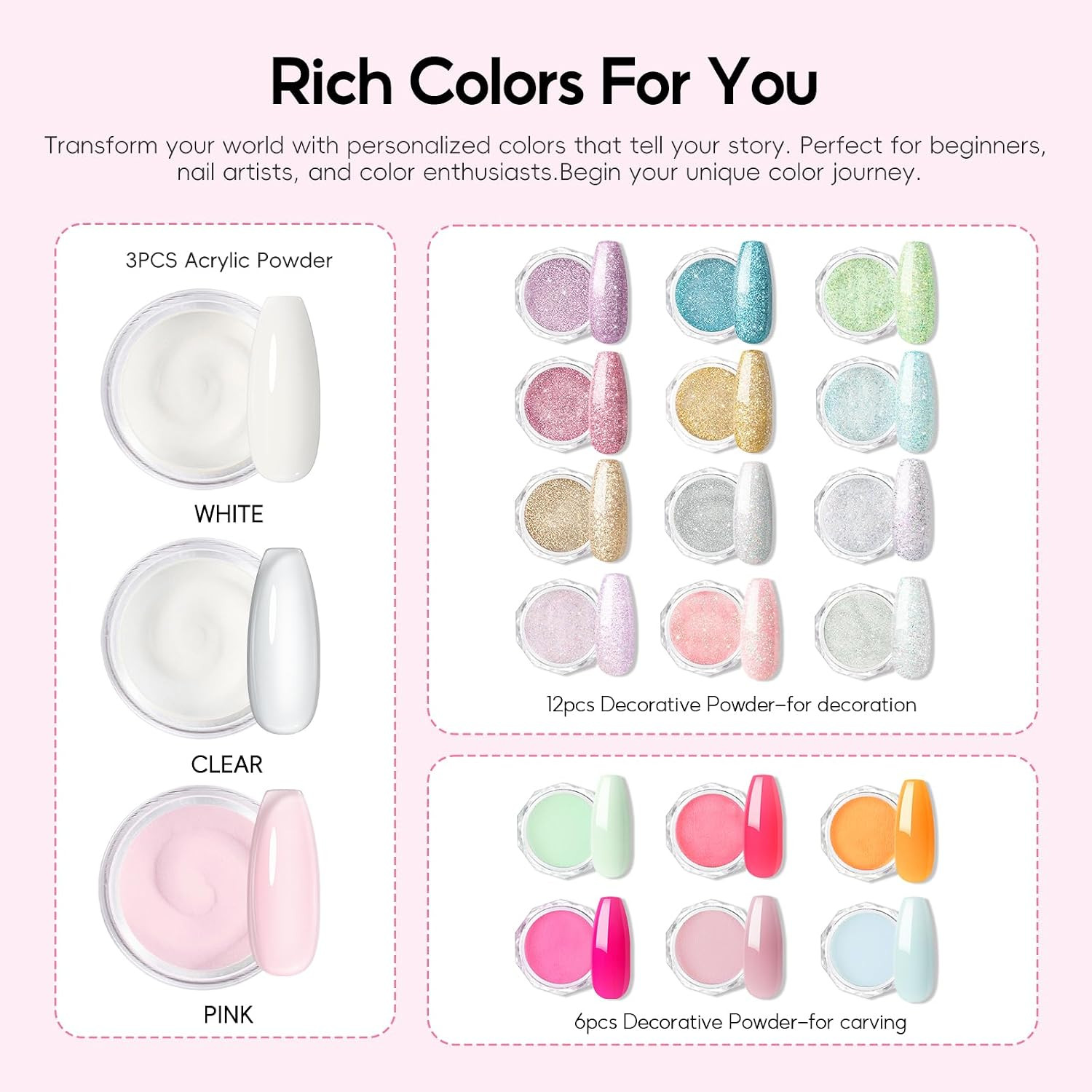 Acrylic Nail Kit for Beginners with Everything Nails Kit Acrylic Set Glitter Dec