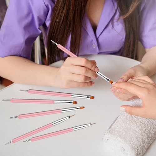 11PCS Nail Art Brushes & Nail Dotting Tools,Double Ended Tipped Silicone Pink