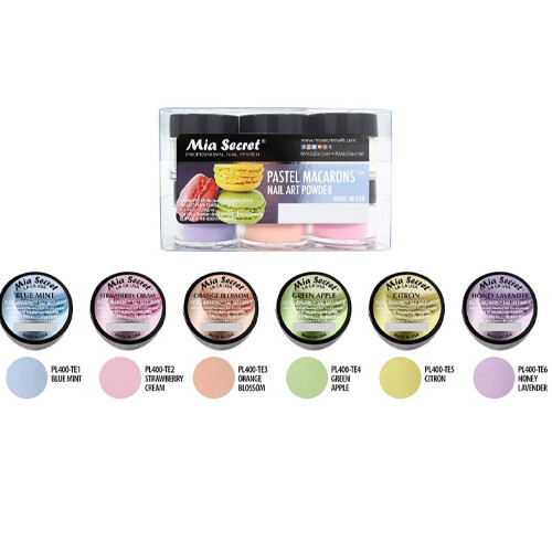 Mia Secret Monomer 4 oz with Pastel Macarons 6 Colors Set Nail Art Powder