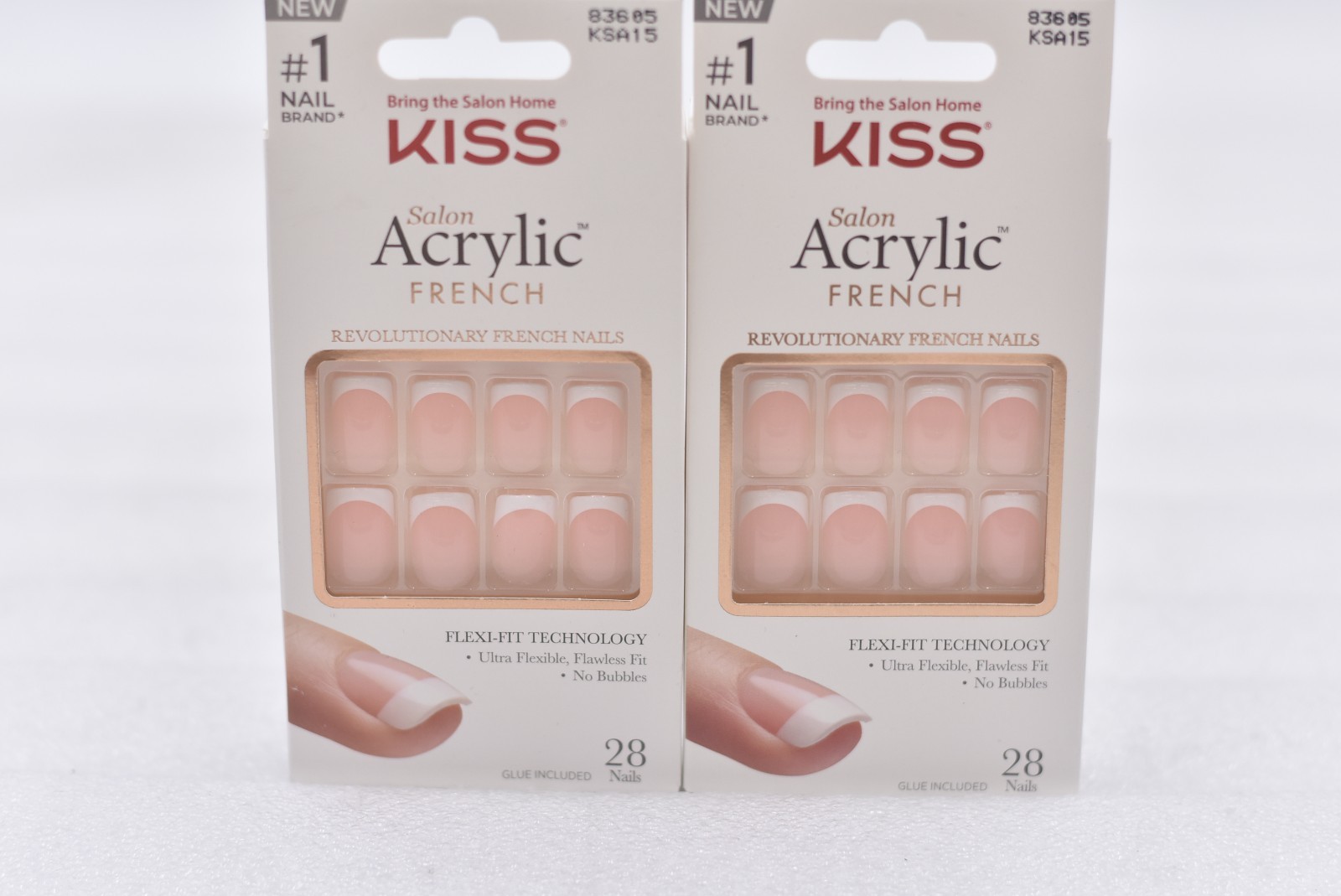 Lot of 2 Kiss Salon Acrylic French KSA15 Short Nails – 28 Nails