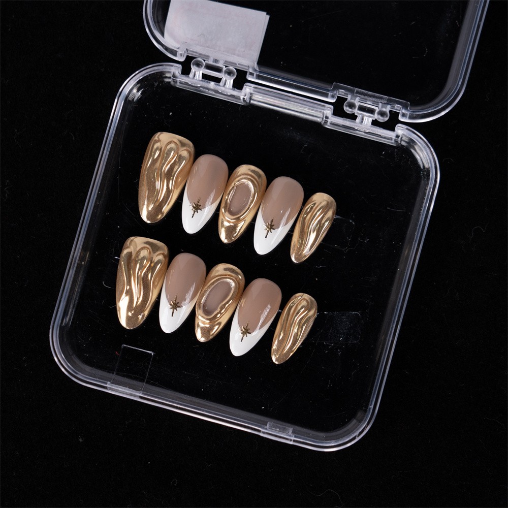 10pcs Medium Long Almond 3D Relief Press On Nails