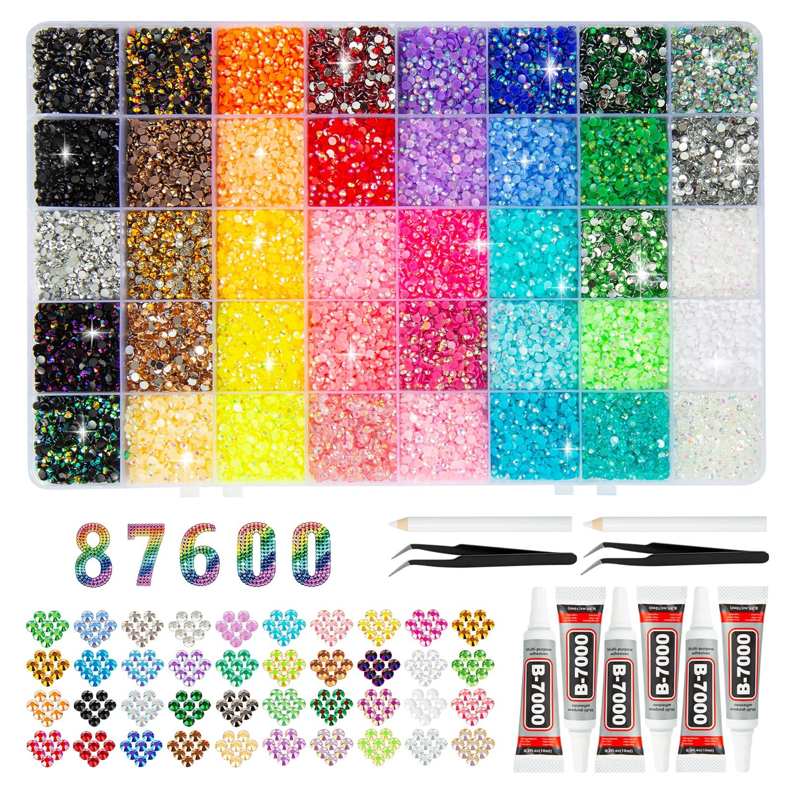 87600Pcs Resin Jelly Rhinestones for Bedazzling, 40 Colors 3mm Multicolor Fla…