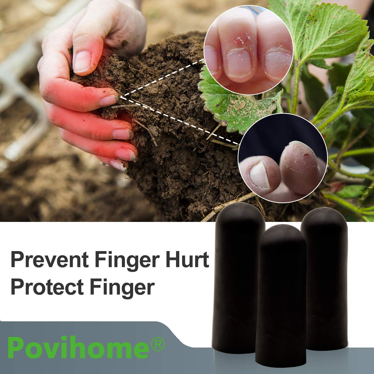 Povihome Black Finger Protectors, Finger Cots, Moisturizing Thumb and Finger Cov