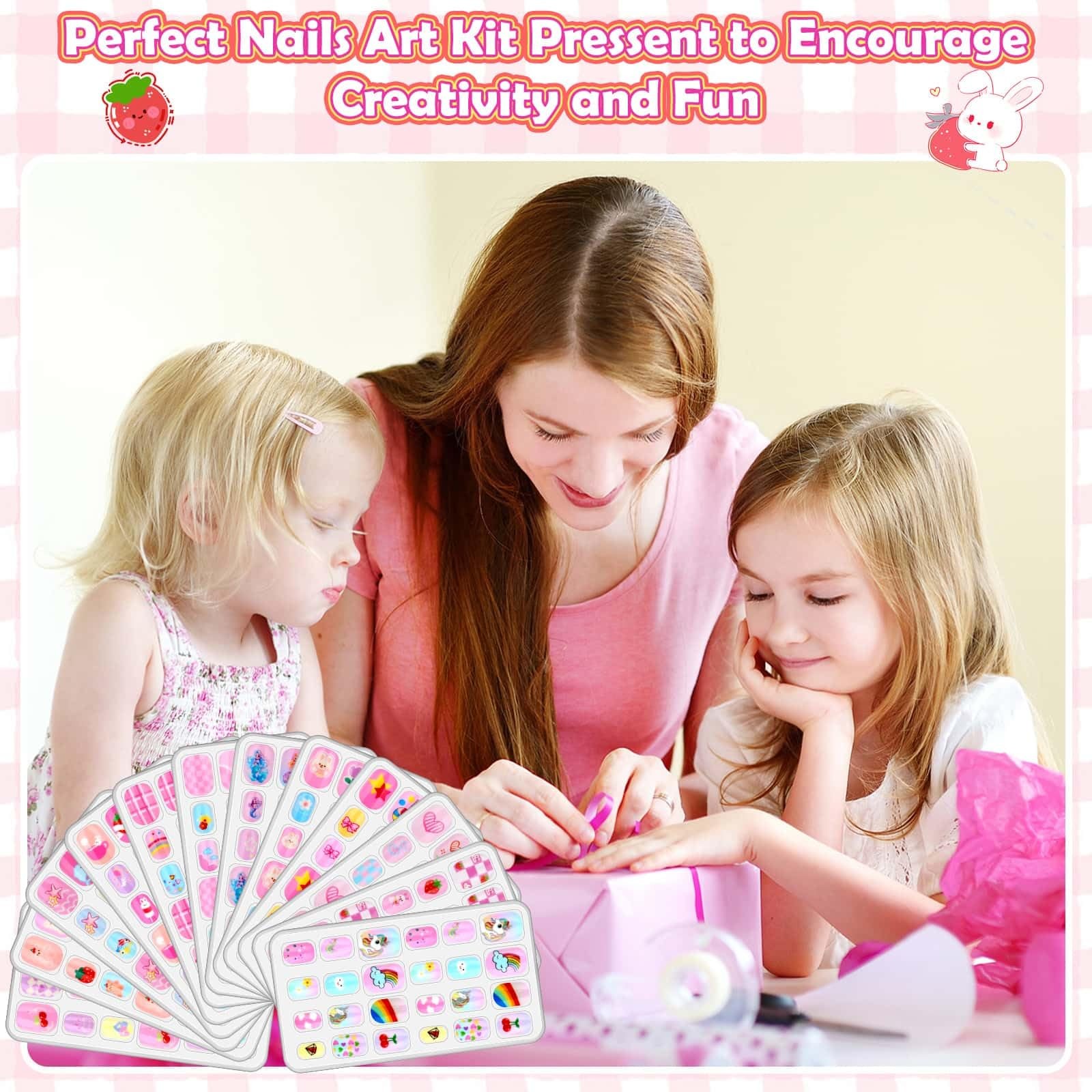 288 Pieces Kids Nails Press ons for Girls, Fake Nail Set Pre Glue Stick on Sh…
